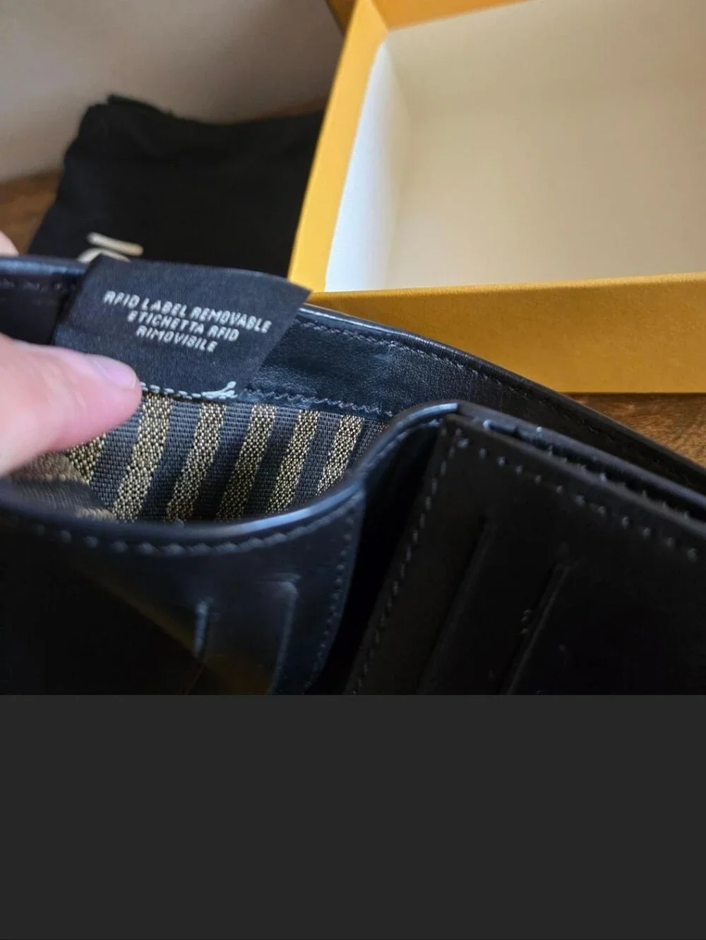 Fendi Black Leather Compact Wallet with Gold FF Buckle